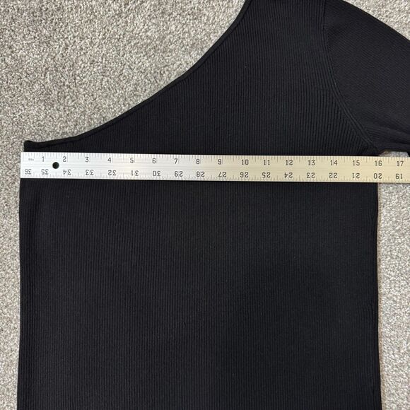 Halogen Sweater Womens Large Black One Shoulder Asymmetrical Ribbed Pullover Top - Picture 7 of 10